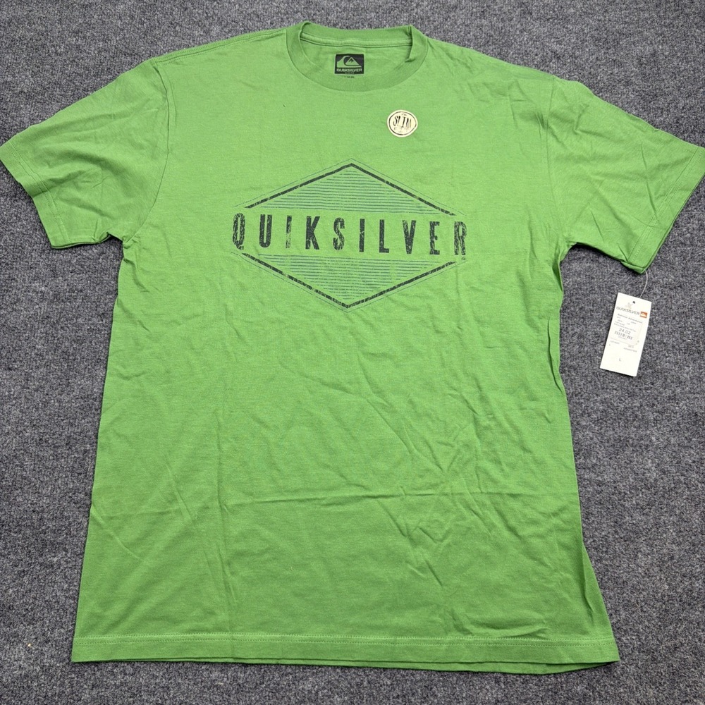 NWT Quiksilver Men's Large Basic Slim Fit‎ Graphic T-Shirt Green Logo
